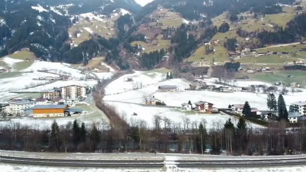 Drone Footage Still Shot Beautfiul Winter Village Ischgl Austria 눈덮인 — 비디오