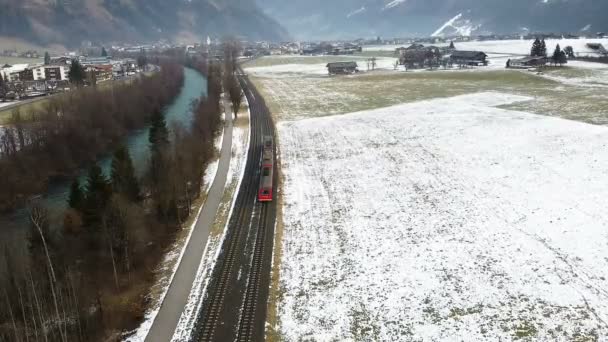 Rekaman Drone Masih Diambil Dari Desa Musim Dingin Beautfiul Ischgl — Stok Video