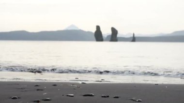 Deniz Safari yolculuğu Kamçatka Yarımadası boyunca. Adanın Üç Kardeşi. Rusya.