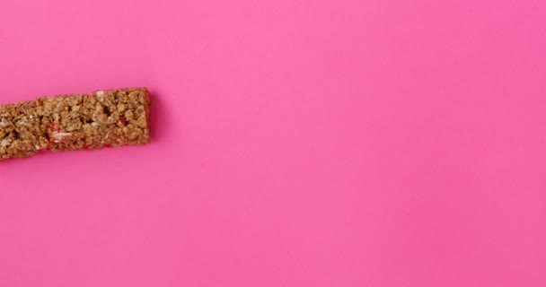 Stop Motion Animation Eating Protein Granola Bar Top View — Stock Video