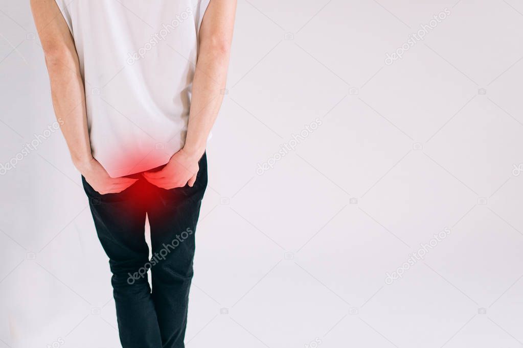 man has Diarrhea Holding her Butt amd isolated on White Background