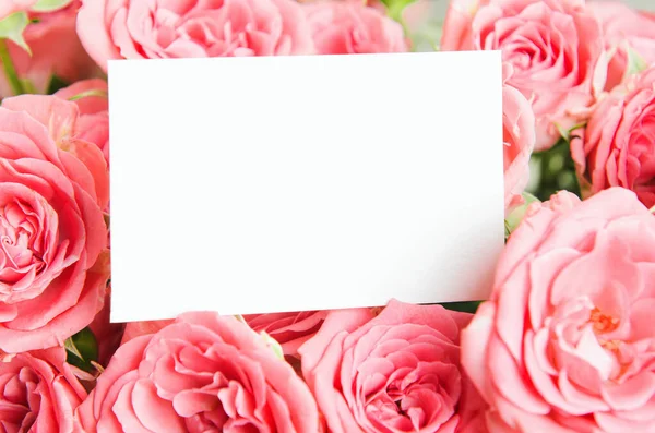 Tarjeta Para Felicitaciones Inscripciones Ramo Rosas Rosadas Mock Lugar Para — Foto de Stock