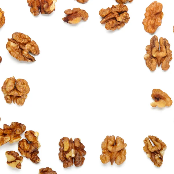 Walnuts Peeled White Background Isolated Frame Concept Useful Nuts Healthy — Stock Photo, Image