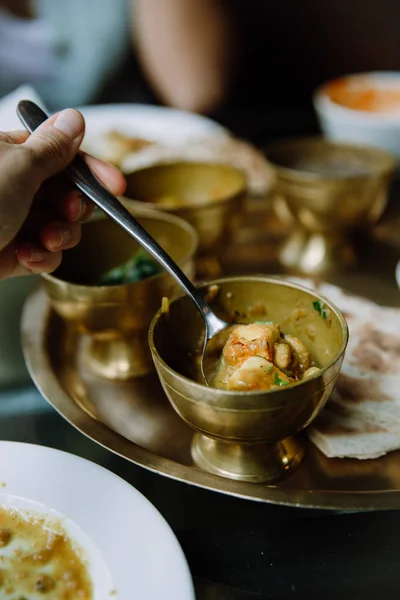 Conjunto Vegetariano Nepalês Mistura Feijão Com Paneer — Fotografia de Stock