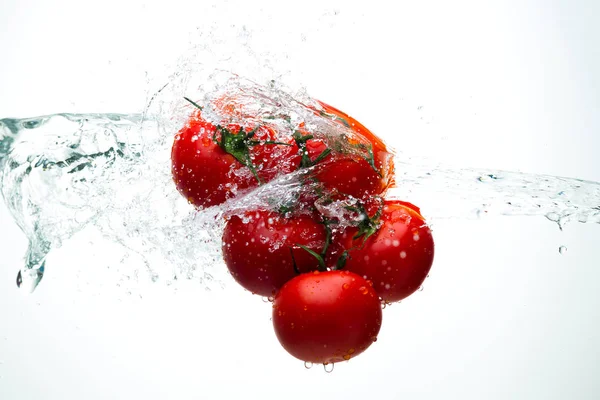 Damla ile dal beyaz bir backgrou su kırmızı domates