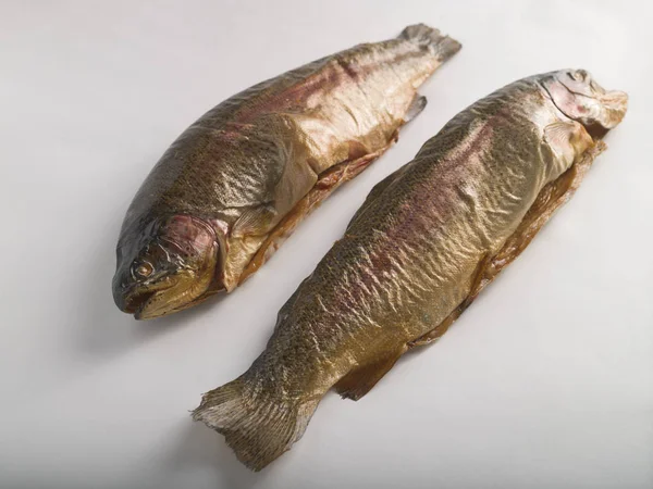 Hot smoked rainbow river trout on a white background — 스톡 사진
