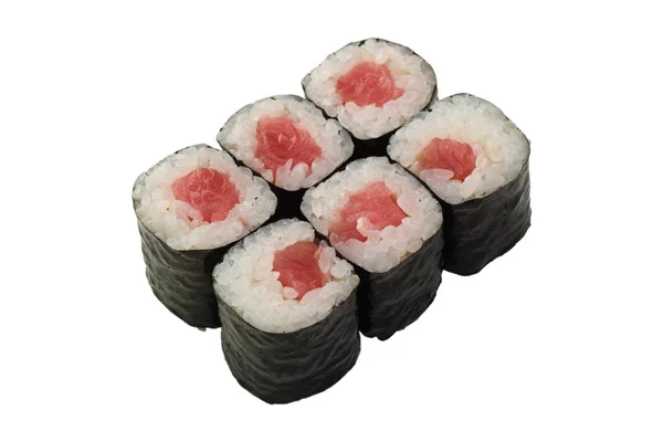 Fast Food Asian Cuisine Japanese Food Sushi Rolls White Isolated — Stock Photo, Image