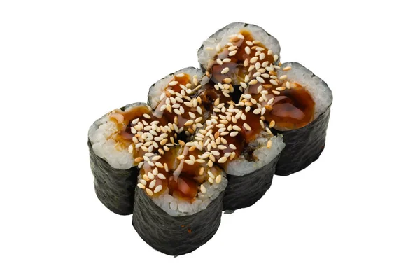 Фастфуд Азиатская Кухня Японская Еда Суши Рулоны Белом Изолированном Фоне — стоковое фото
