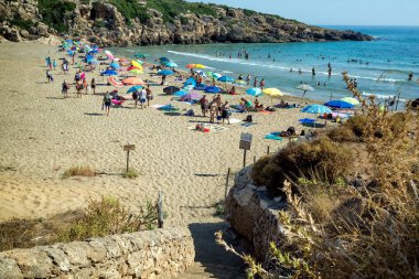 Calamosche beach, Sicilya - turist Vendicari görünümünü,