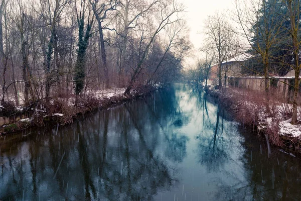 Sen vinter snöfall på den Park i Monza, Italien — Stockfoto