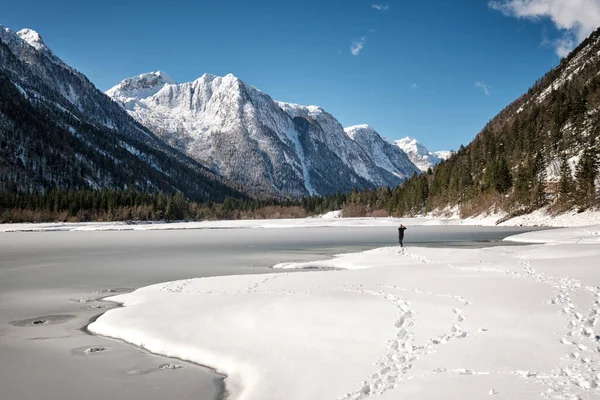 Foto Van Het Panoramisch Uitzicht Het Predil Meer Alpen Rond — Stockfoto