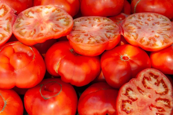 Image Large Fresh Tomatoes Some Tomatoes Split Half — Stock Photo, Image