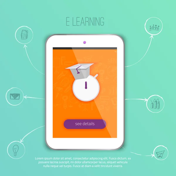 Концептуальное приложение E-learning с таблицей. Красочный фон электронного обучения для сайтов, баннеров . — стоковый вектор