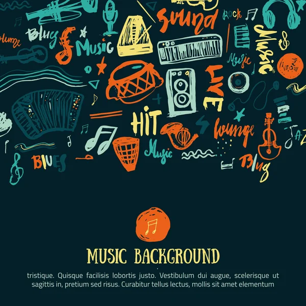 Música festival vetor fundo. Pode ser usado para promoção de concertos imprimíveis com letras e doodle items . —  Vetores de Stock