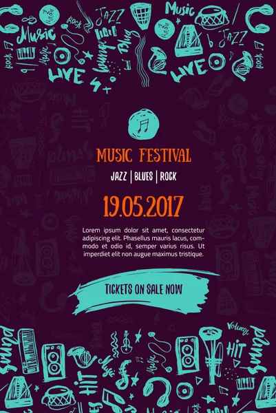 Fondo de concierto de música. Festival moderno volante ilustración vectorial. Música evento Poster plantilla de diseño . — Vector de stock