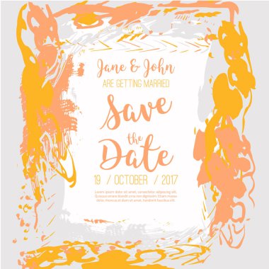 Tarihi el yapımı kart elle çizilmiş arka plan ile kaydedin. Modern hisse senedi vektör. Davetiye tasarım.