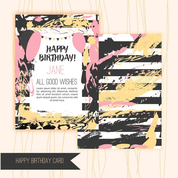 Joyeux anniversaire cartes artistiques créatives. Textures artisanales. Peut être utilisé pour les mariages, anniversaire, fête, cartes postales, invitation, pancarte, brochure, flyer . — Image vectorielle