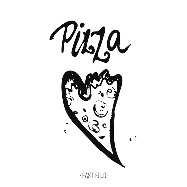 Pièce de pizza en style doodle dessiné à la main avec lettrage et lettrage à main levée . — Image vectorielle