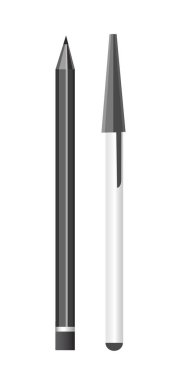 Kalem ve kalem. Vektör gerçekçi çizim. Temiz Kırtasiye