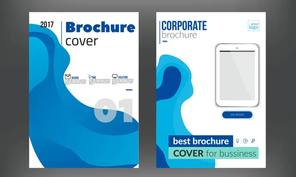 Blue brochure, booklet, book cover design templates collection. Vector illustration. — Stock Vector