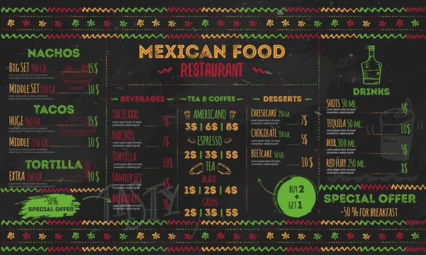 Mexican Food Restaurant menu, template design.  flyer for promotion, site banner — Stock Vector