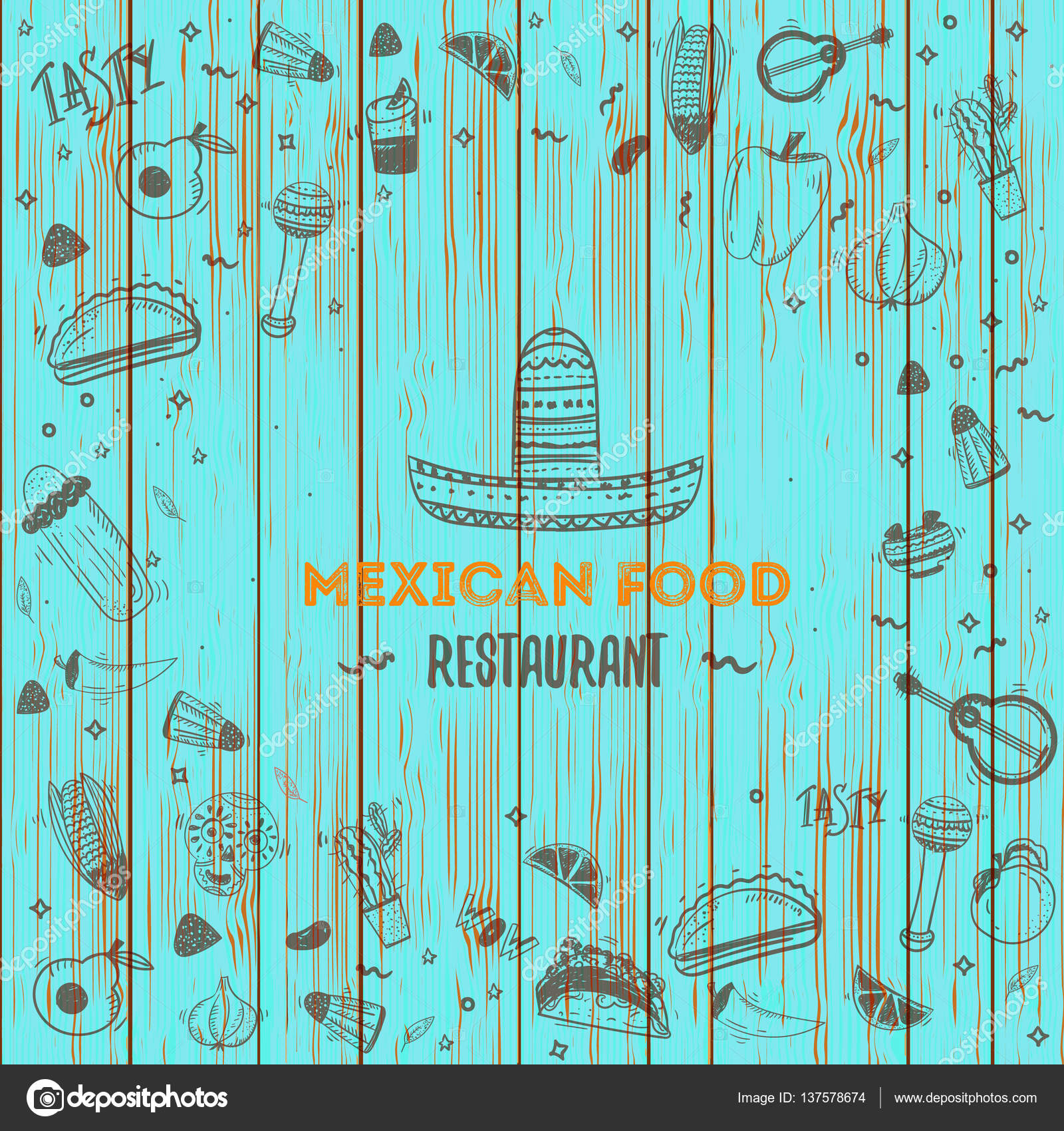 Plantilla de menú comida mexicana. Vector vintageillustration para