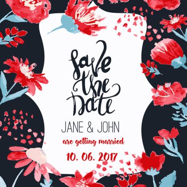 Çiçek ve yaprak suluboya efekti tarihi kartı Şablonu Kaydet