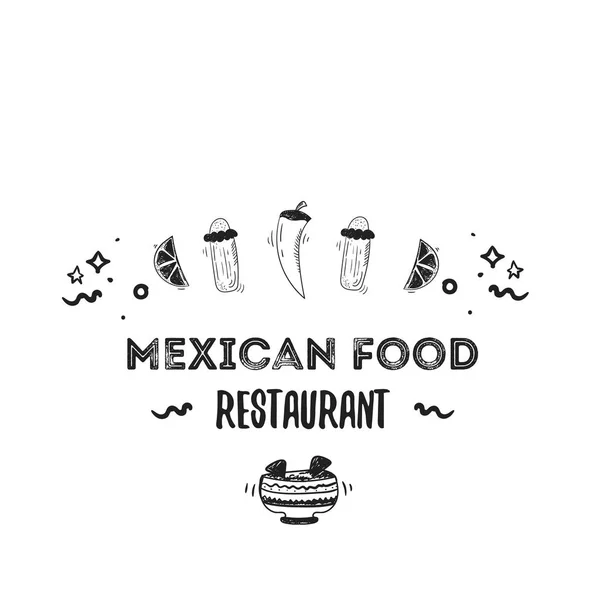 Croquis noir logo alimentaire mexicain. Modèle de conception de café rapide — Image vectorielle