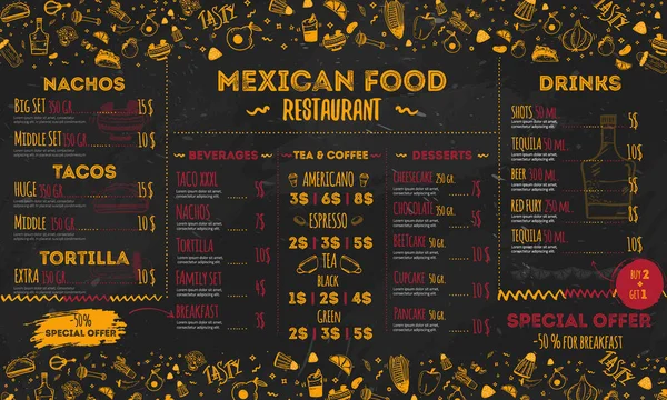 Menú de restaurante de comida mexicana, diseño de plantilla. folleto para la promoción, banner del sitio — Archivo Imágenes Vectoriales