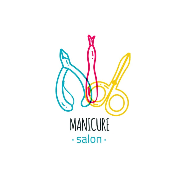 Logotipo colorido del estudio de uñas en estilo lineal, maquillaje, para salón de belleza, diseño de marca de vector estilista . — Vector de stock
