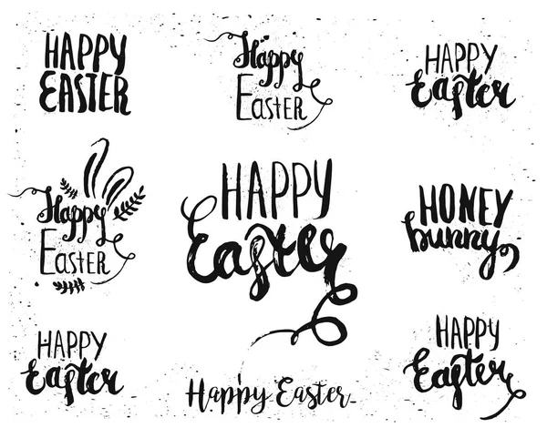 Letras de Pascua escritas a mano para plantillas de texto de tarjetas de felicitación con huevos de Pascua aislados sobre fondo blanco. Feliz Pascua letras estilo caligrafía moderna . — Vector de stock