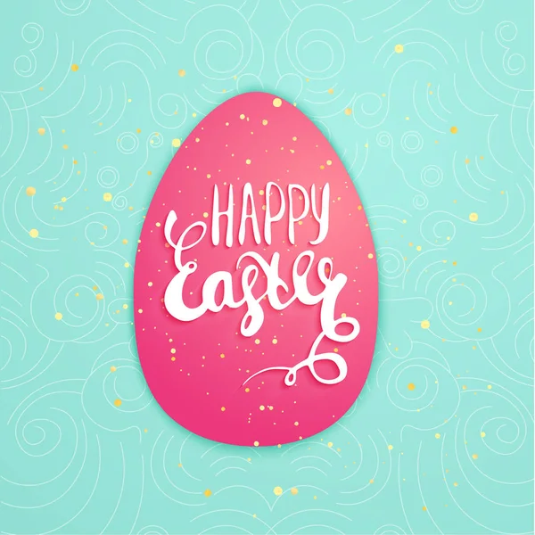 Tarjeta de Pascua feliz en colores brillantes con fondo tipográfico y huevo rojo — Vector de stock