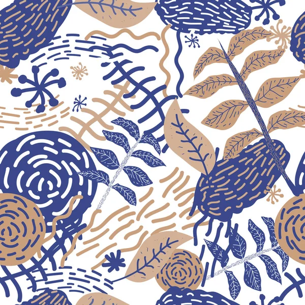 Vector Artystyczny graficzny bezszwowe wzór z linią, kwiatów i liści. Stylu retro — Wektor stockowy
