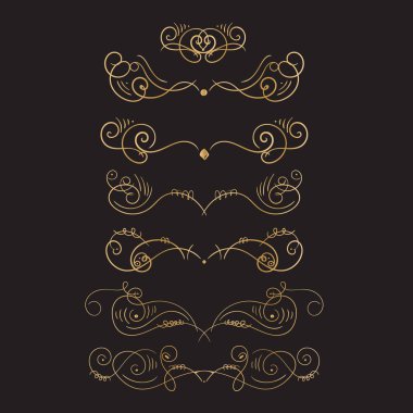 Golden Flourish embellishments. Filigree calligraphic elegant swirls elements for tattoo illustration clipart