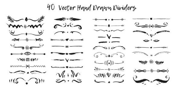 Conjunto de bordes divididos dibujados a mano en tinta. Remolinos y divisores para el diseño. Vector Negro elegante frontera — Archivo Imágenes Vectoriales