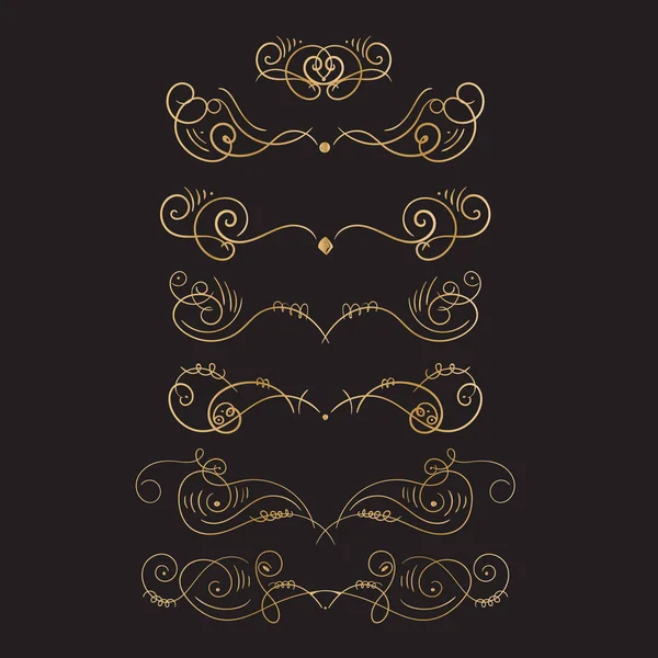 Golden Flourish embellishments. Filigree calligraphic elegant swirls elements for tattoo illustration — Stock Vector