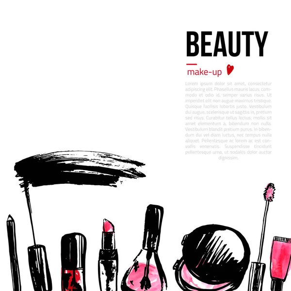 Fashion Cosmetics fond avec des objets de maquillage. Avec de la place pour ton texte. Style Glamour femmes — Image vectorielle