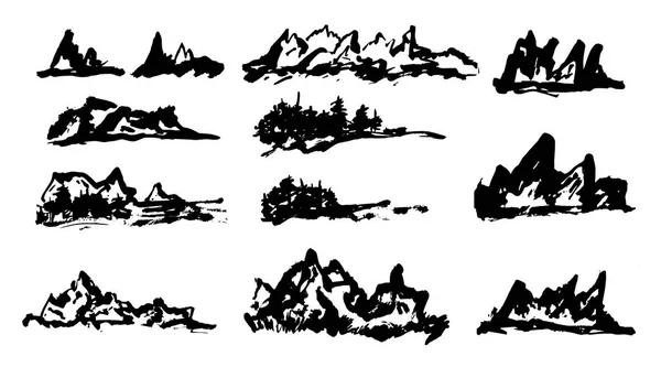 Serbest stil kroki dağlar set logolar, promosyon, afiş için — Stok Vektör