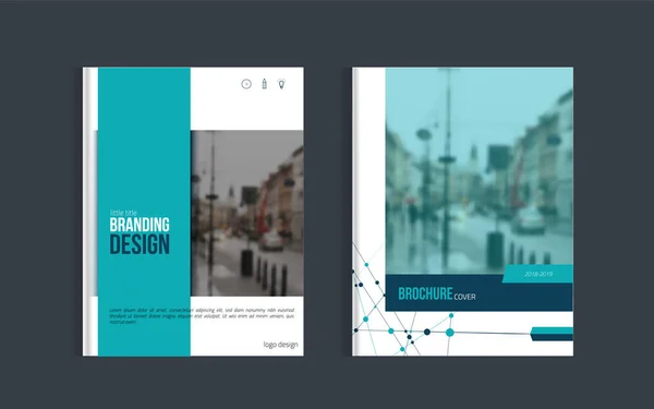 Design de capa de folheto de negócios com foto azul e formas simples. Desenho minimalista do relatório anual . —  Vetores de Stock