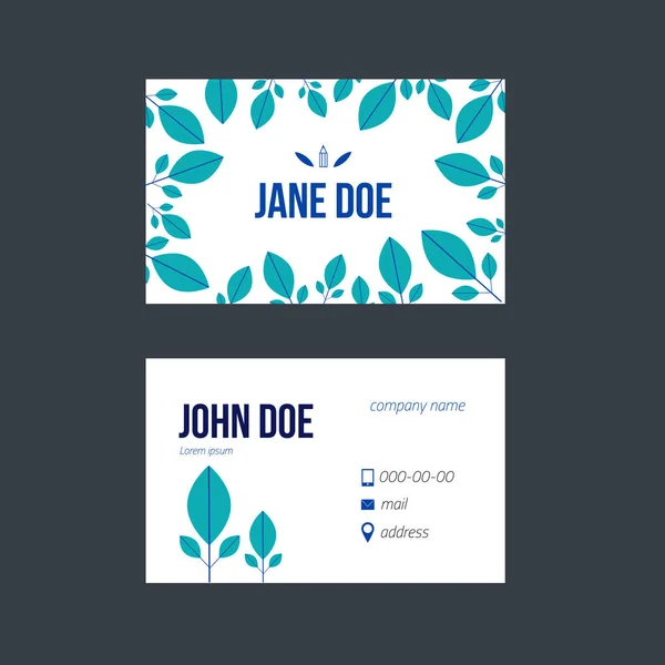 Conception simple de carte de visite bleue pour votre promotion dans un style scandinave à la mode avec des feuilles géométriques pour fleuriste — Image vectorielle