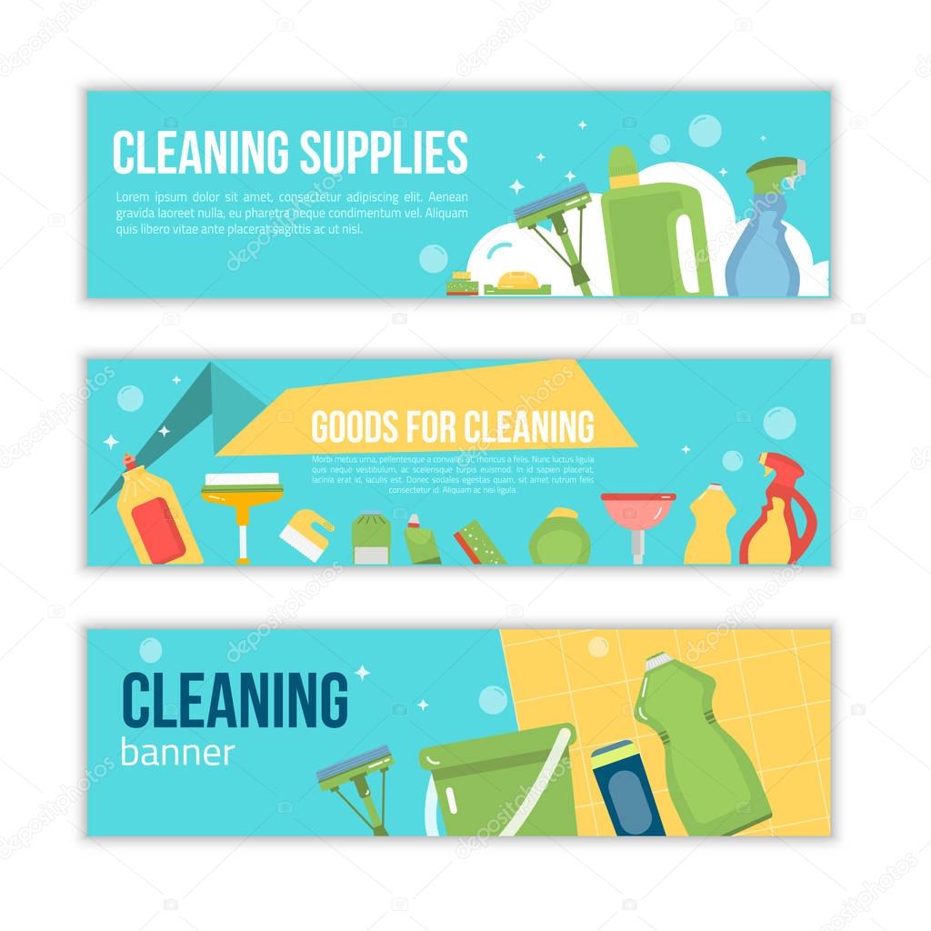 Cleaning service promotion illustration. Banner design for cleaning supply sales or office cleaning services vector illustration