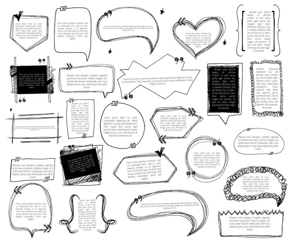 Ensemble de bulles de notes de croquis pour les citations sur fond blanc. Modèles de devis avec texte pour les déclarations ou les commentaires . — Image vectorielle