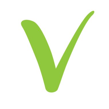 Yeşil kene web siteleri için. Doğru iz üzerinde beyaz arka plan vektör illüstrasyon izole. Sembol Evet