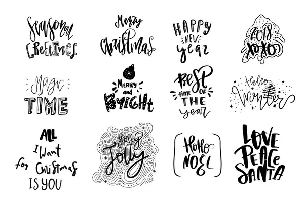 Merry Christmas moderne typografische belettering embleem instellen. Vector logo, tekstontwerp. Kan worden gebruikt voor banners, kaarten, geschenken, website headers — Stockvector