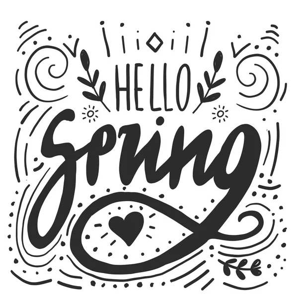 Hola letras digitales de primavera con florituras aisladas sobre fondo. Vector garabato manuscrito Ilustración . — Archivo Imágenes Vectoriales
