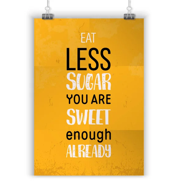 Mangez moins de sucre. Affiche alimentaire avec concept de santé. Impression pour mur sur tache noire avec cadre — Image vectorielle