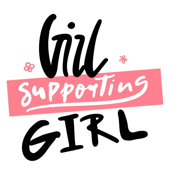 Девушка поддерживает знак Девушки. Лозунг феминизма. Грубый плакат для печати на футболках — стоковый вектор