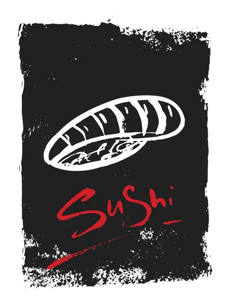 Sushi grunge Logotypdesign. Japansk mat banner för café meny på mörk fläck — Stock vektor