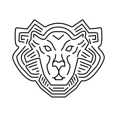 Aslan zeka çizgisi logo tasarımı, vektör piktogram beyaz izole.