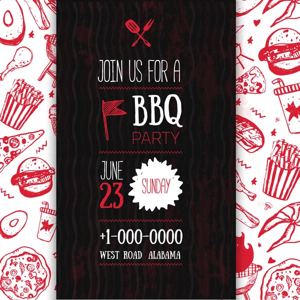 Barbecue Flyer Template for your party with grunge icons and frame. BBQ vintage grill background — Stock Vector